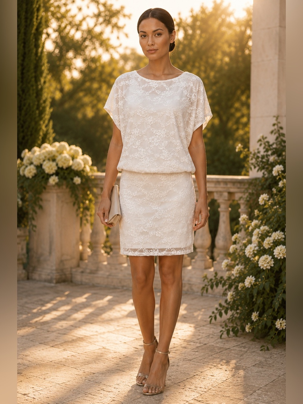 Bailey Rose White Lace Open Back Mini Dress Small EUC Bridal Shower Bachelorette